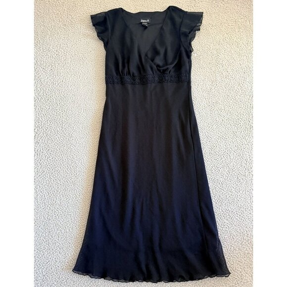 biyaycda Dress Black Flutter Sleeve Maxi Evening Formal Chiffon Lined - Picture 1 of 9